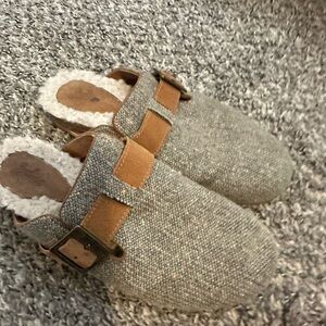 Gray and Brown Slip-On Clogs